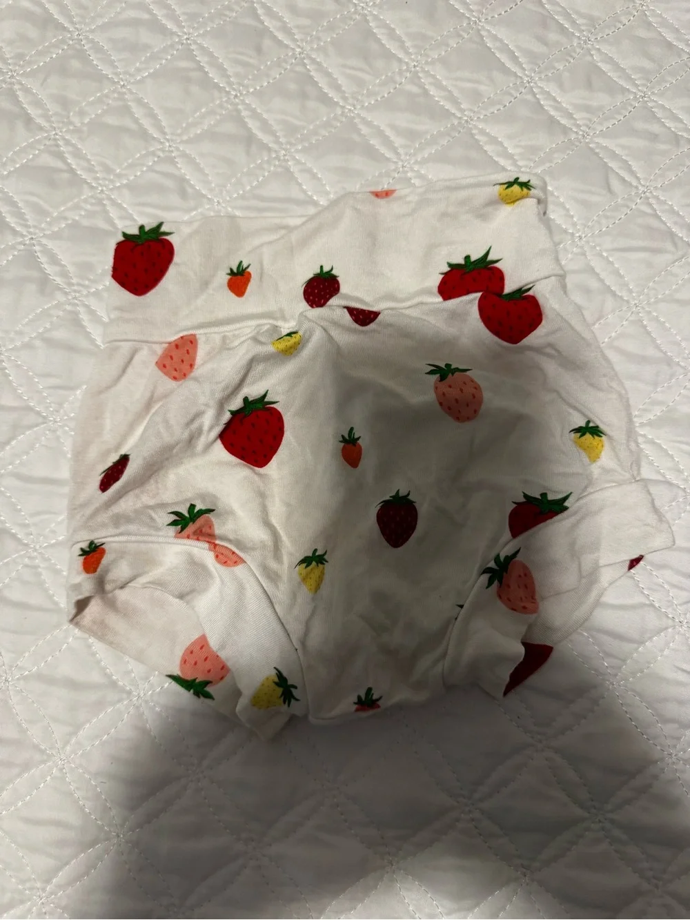 Kyte BABY White Diaper Cover with Red Pink and Yellow Strawberry Print